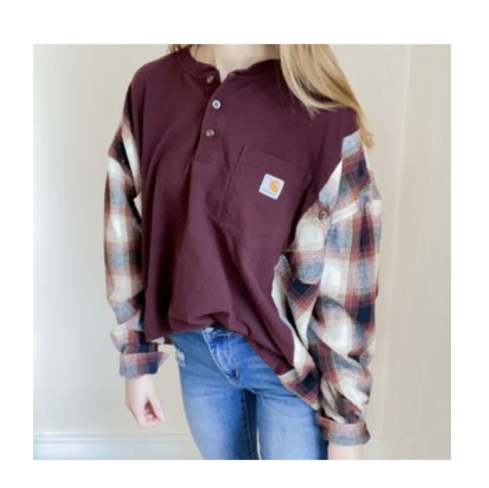Carhartt Recycled UpCycled Flannel Plaid Long Sleeve Shirt One Size Womens